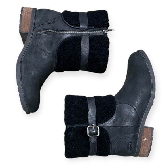 UGG Black Blayre II Wool Lined Waterproof Leather Zip Up Boots Women's Size 10 - Picture 5 of 11